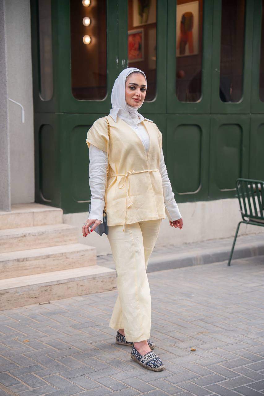 طقم لينن مكون من فيست مع قميص و بنطلون C:J1043 Yellow