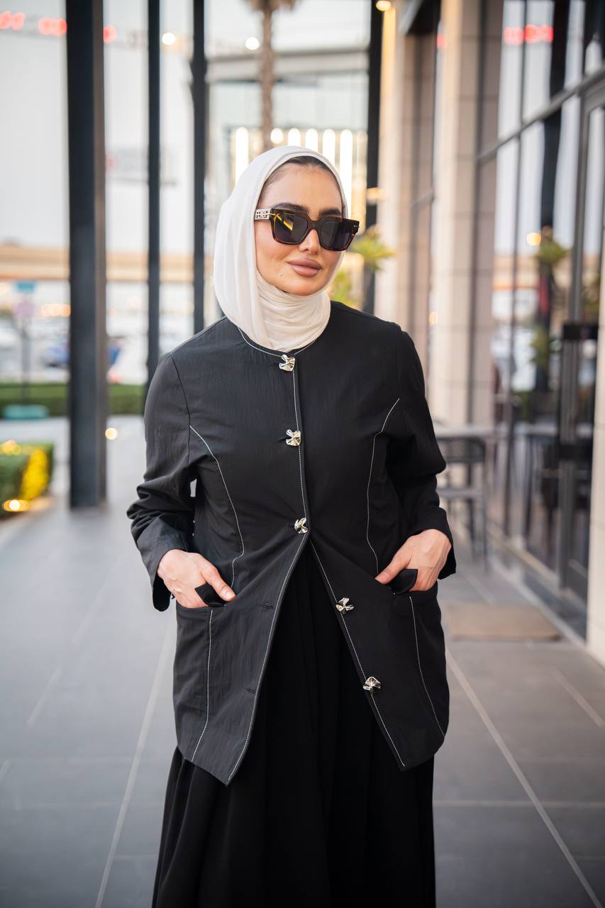 Black crepe dress and jacket set C:J1055
