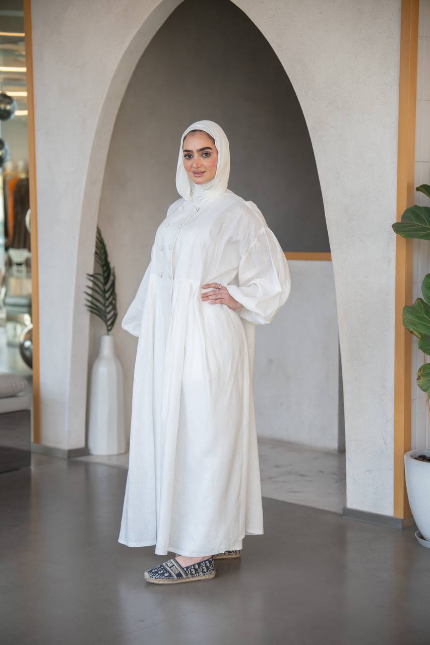 فستان لينن باللون الابيض C:J1033 White