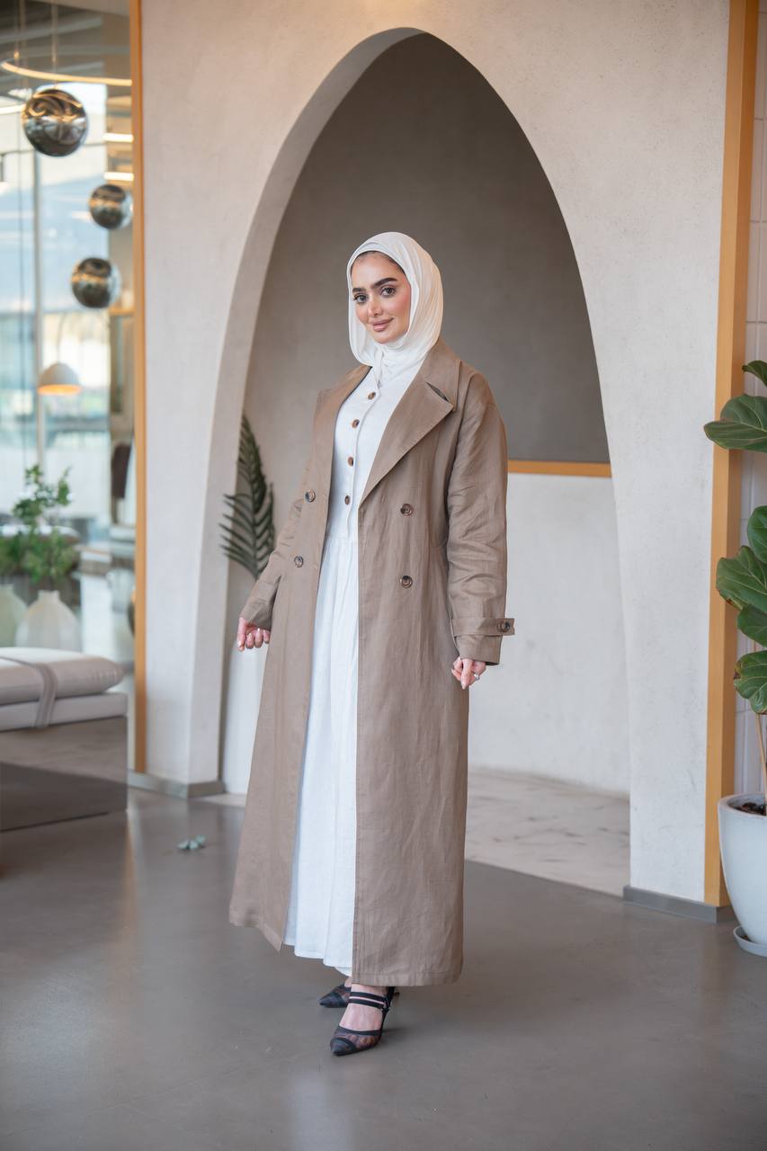 ترنش كوت بخام لينن باللون البيج C:J1035 Beige