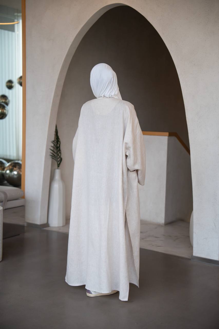 فستان باللون البيج مع طقم داخلي ، بخام لينن C:J1034 Set