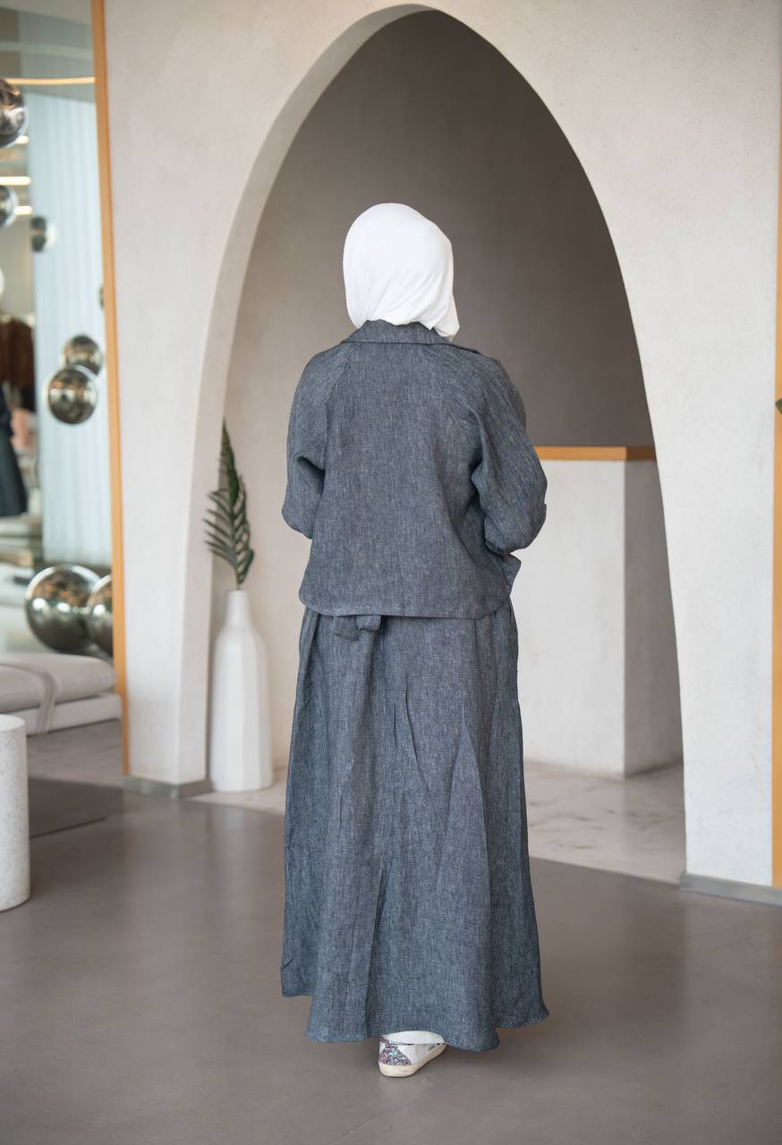 Grey blazer with inner suit, natural linen C:J1026 Grey-Set