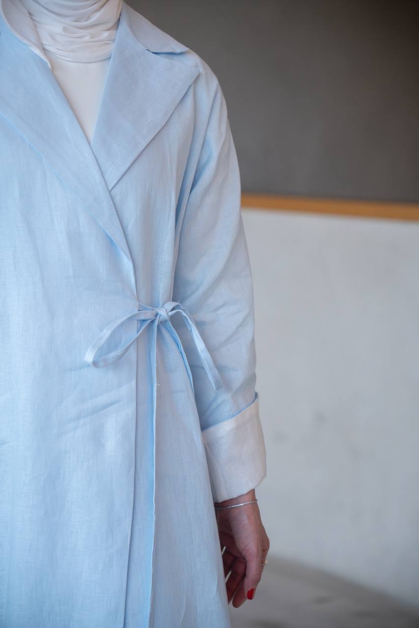 بليزر لينن انيق باللون الازرق الفاتح. C:J1037 Blue