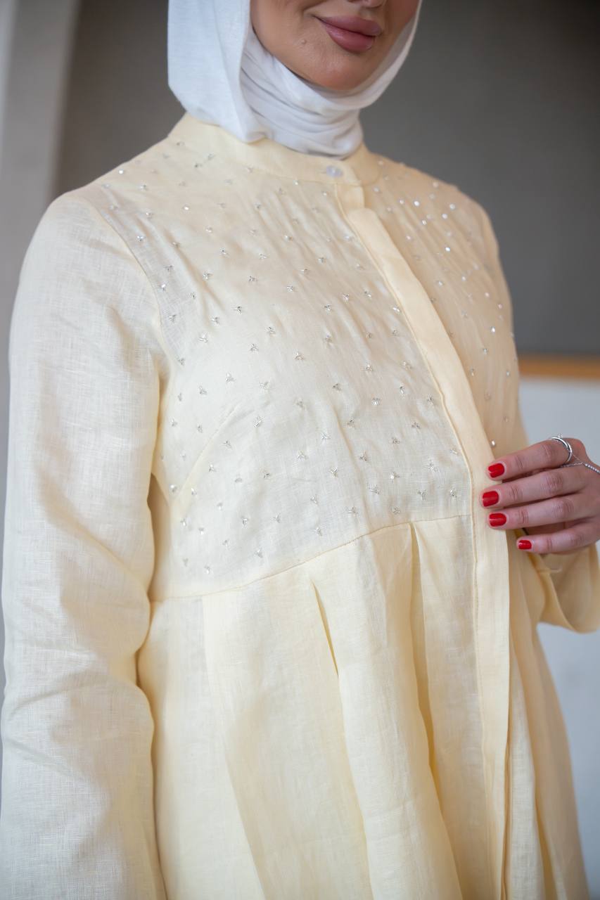 Distinctive butter yellow linen dress C:J1039 Yellow