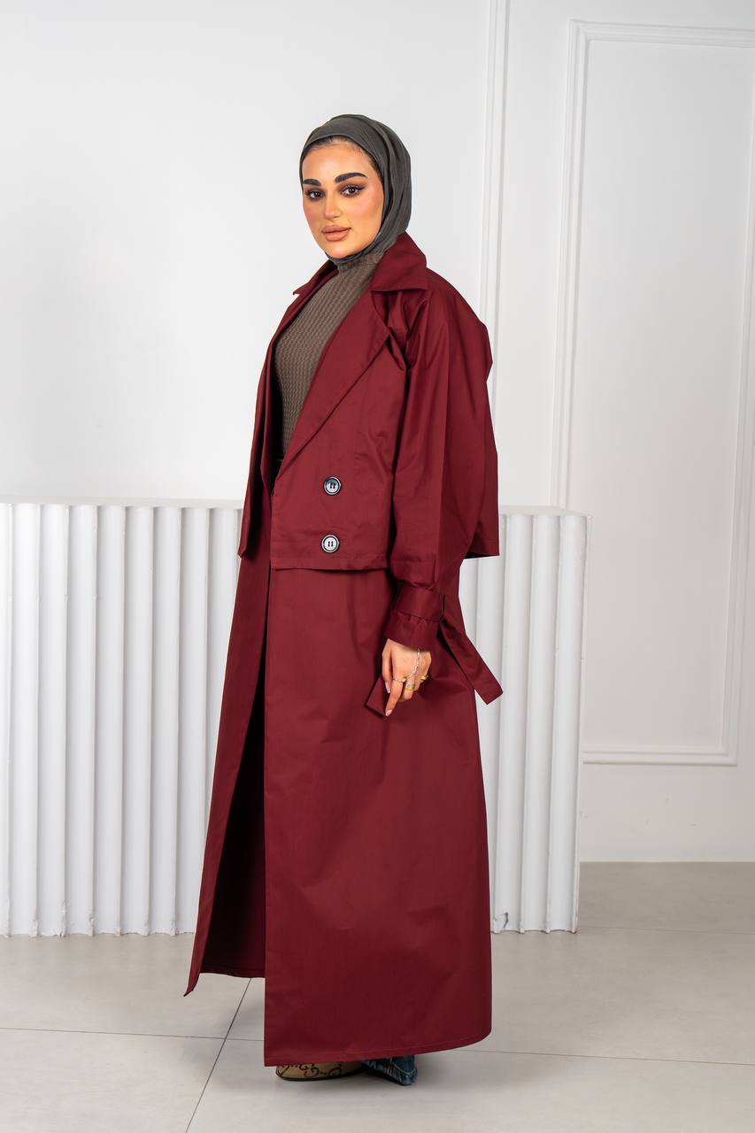 burgundy trench coat.C:J1018 Burgundy