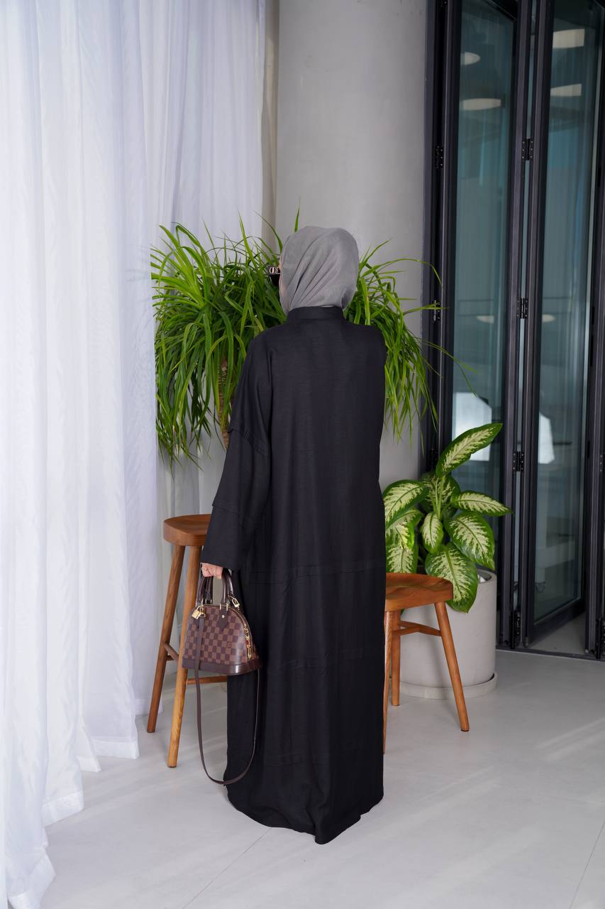 Free size black linen abaya C:J1017