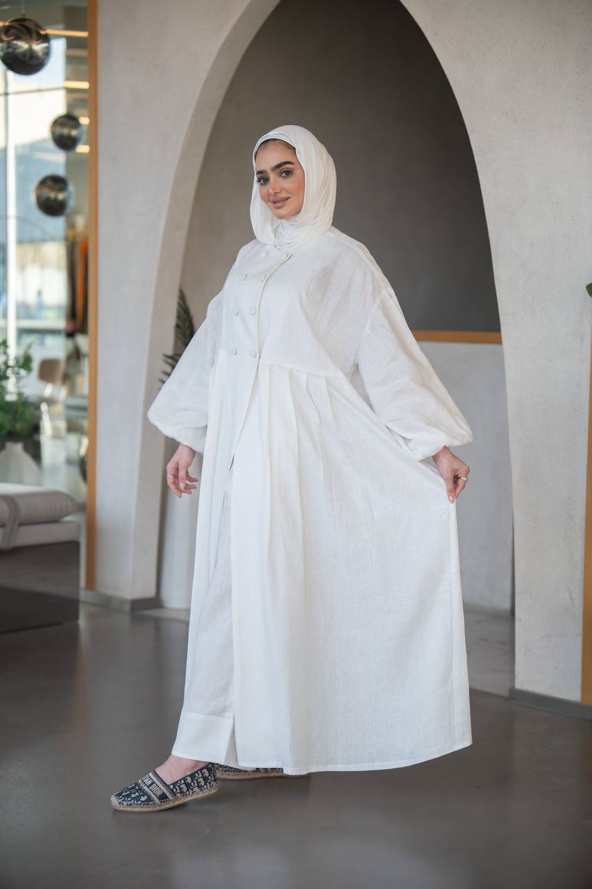 فستان لينن باللون الابيض C:J1033 White