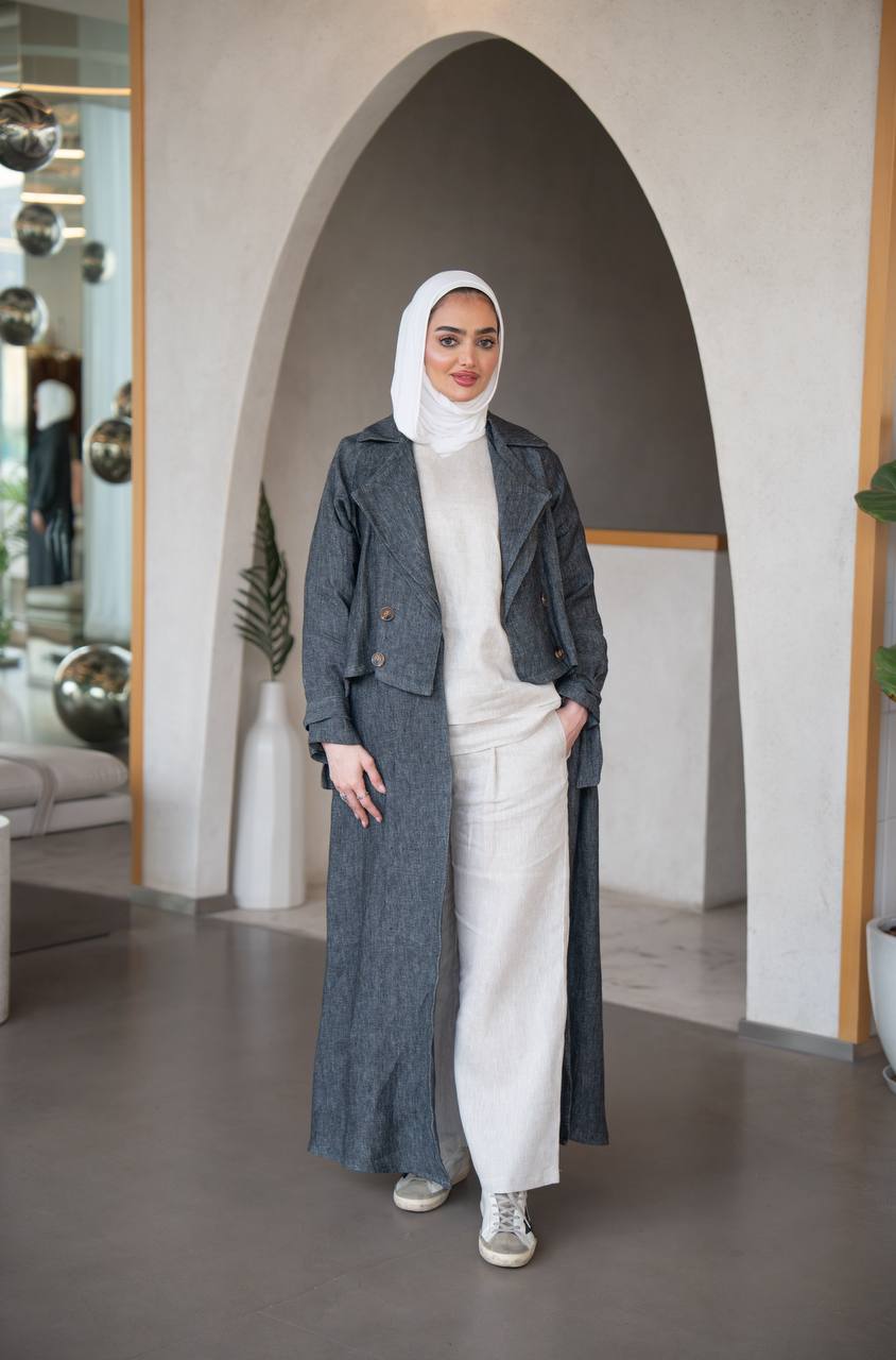 Grey blazer with inner suit, natural linen C:J1026 Grey-Set