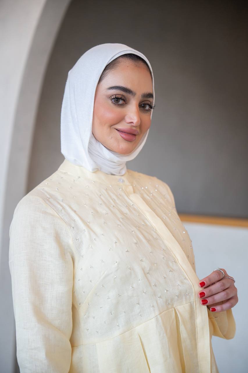 Distinctive butter yellow linen dress C:J1039 Yellow