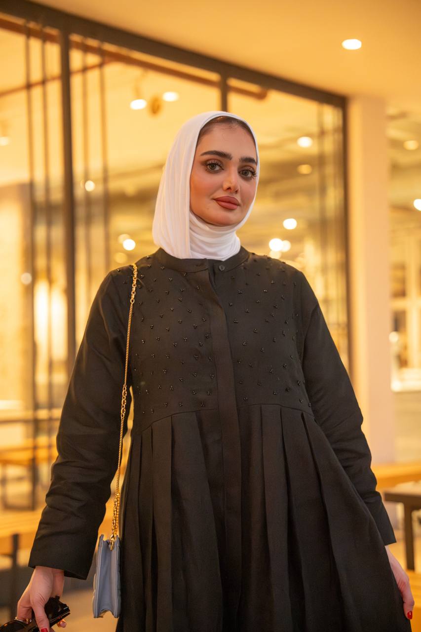 فستان لينن باللون الاسود مع شك يدوي C:J1039 Black