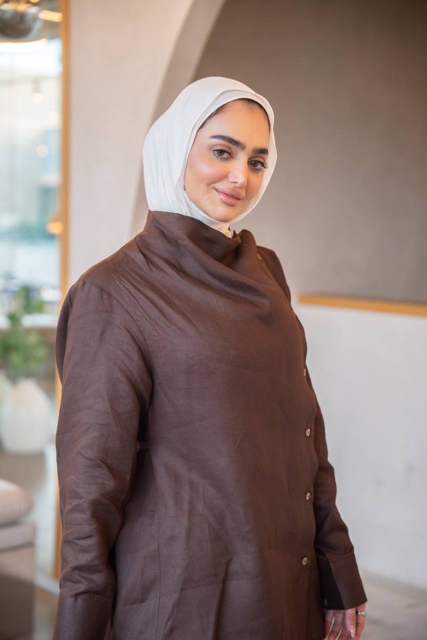 طقم قميص باللون البني مع بنطلون ، بخام لينن C:J1036 Brown