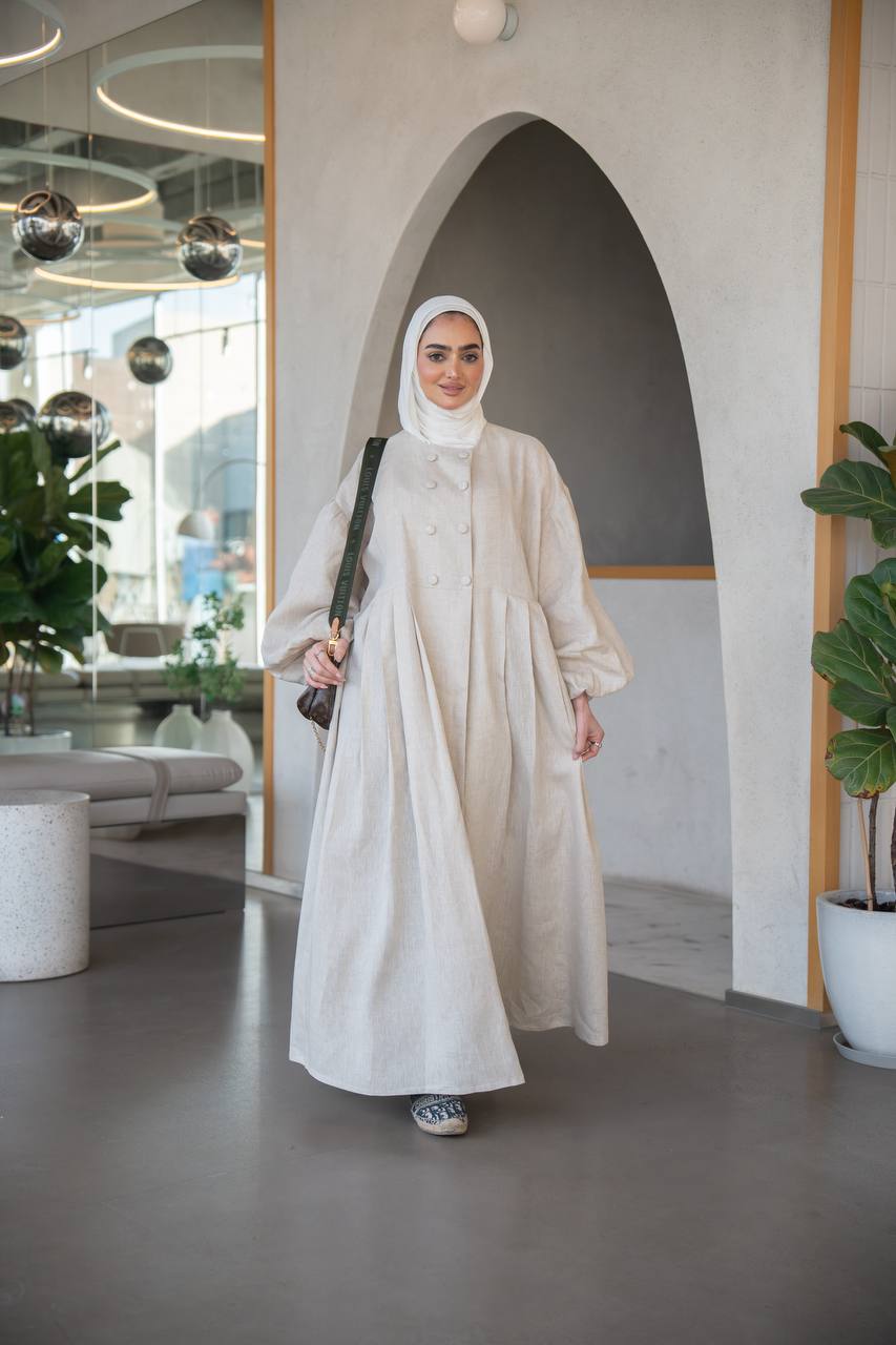 فستان لينن باللون البيج C:J1033 Beige