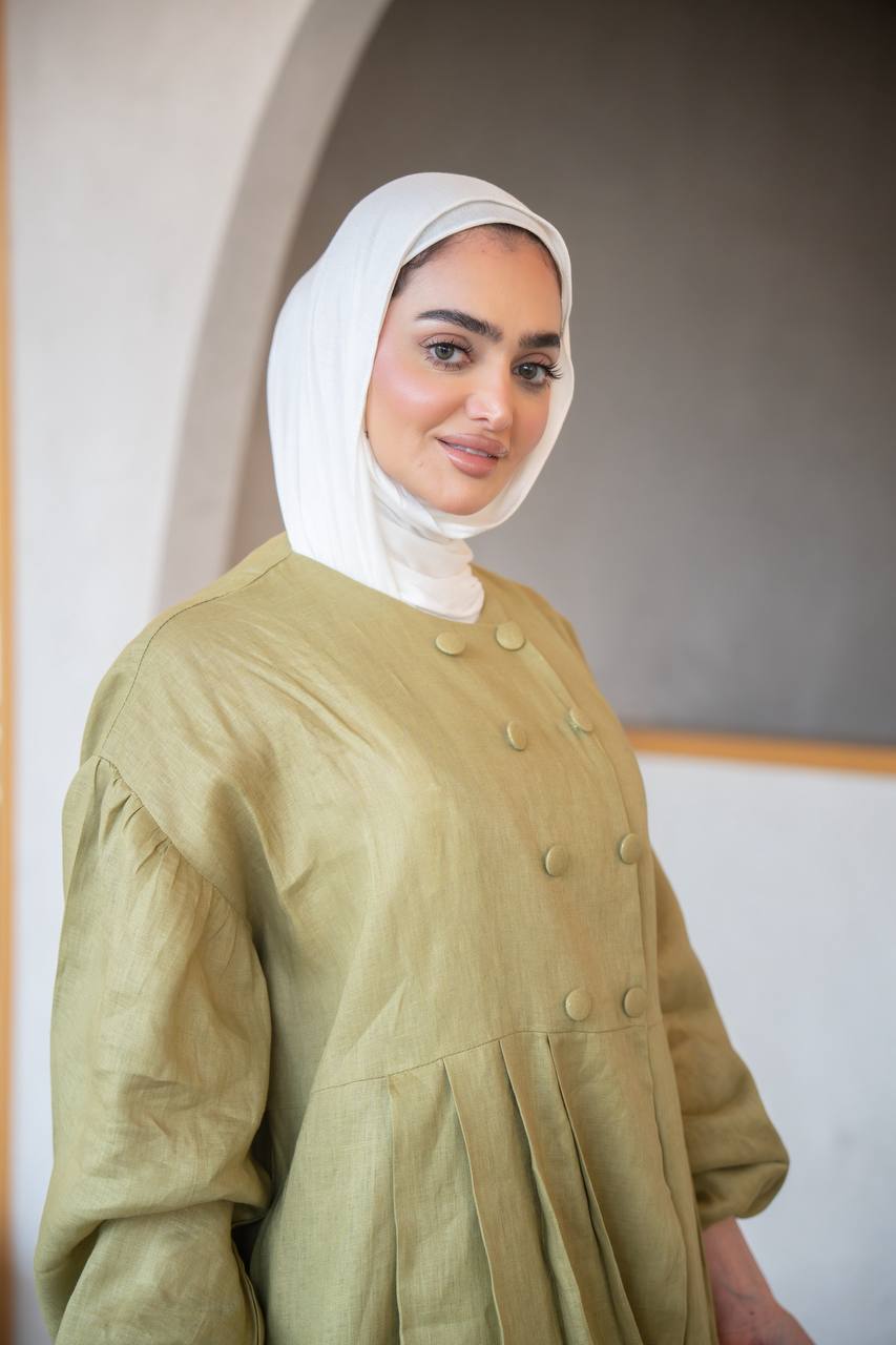 فستان لينن باللون الفستقي المميز C:J1033 Pistachio