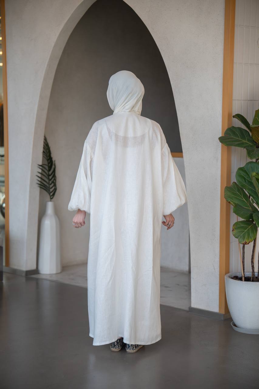 فستان لينن باللون الابيض C:J1033 White