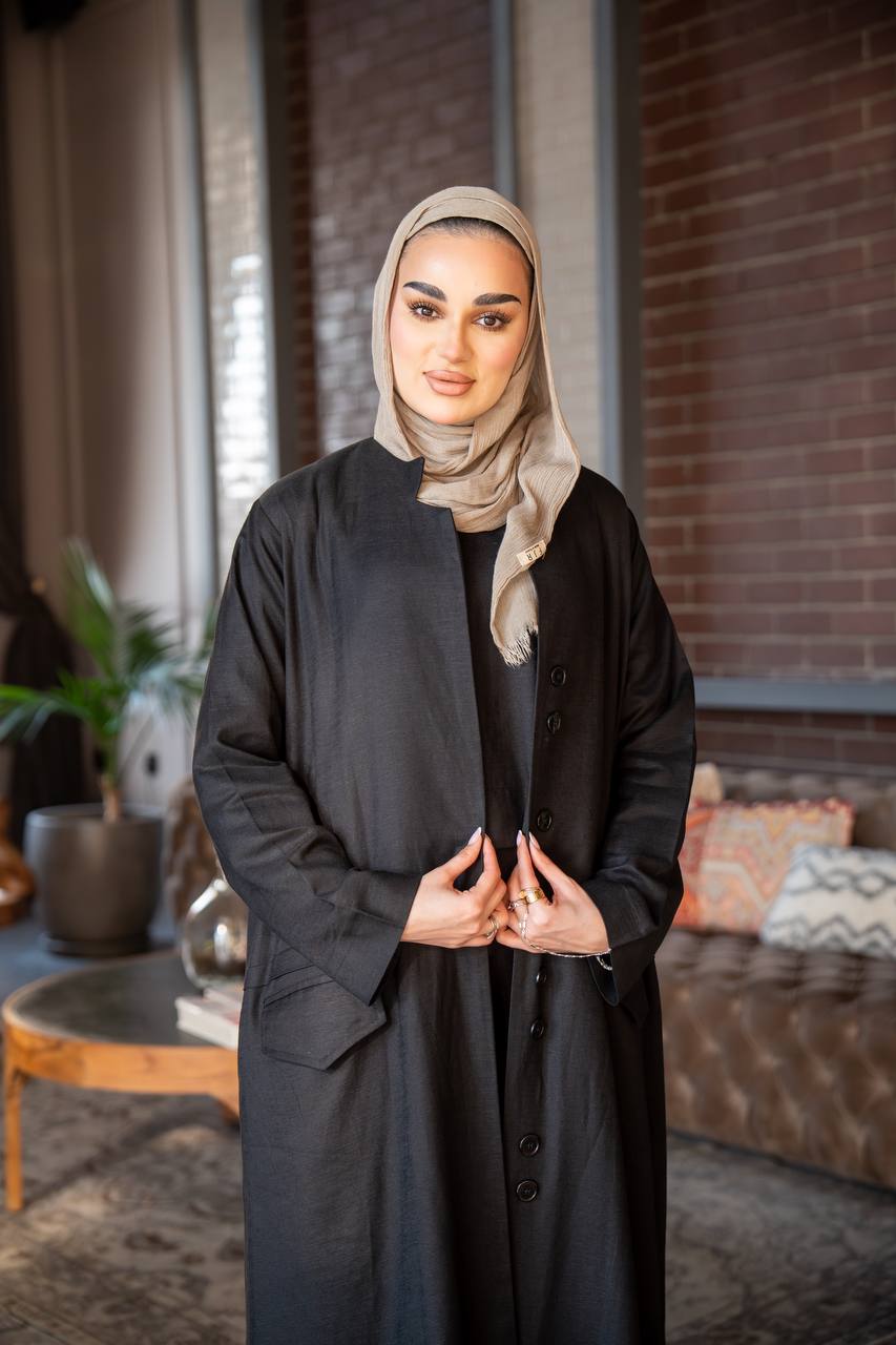 Black vest and inner set, made of natural linen C:J1021 Black set
