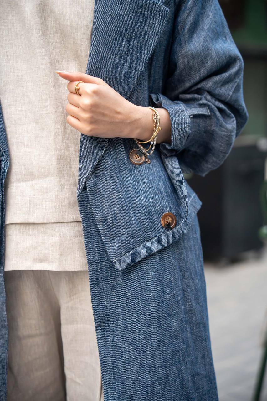Blue blazer with inner set, natural linen C:J1026 Blue set