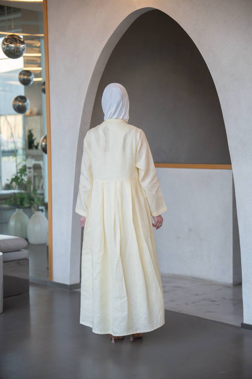 Distinctive butter yellow linen dress C:J1039 Yellow