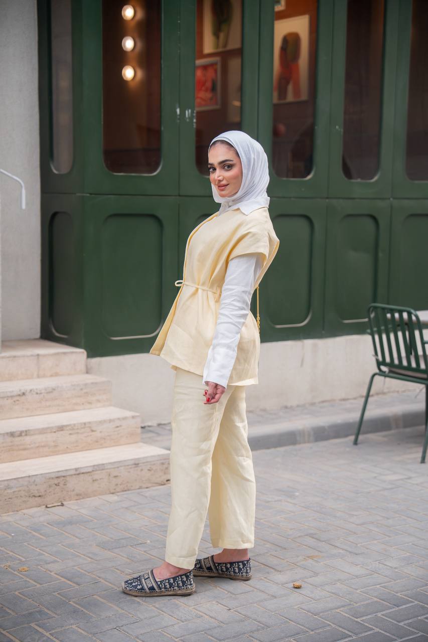 طقم لينن مكون من فيست مع قميص و بنطلون C:J1043 Yellow