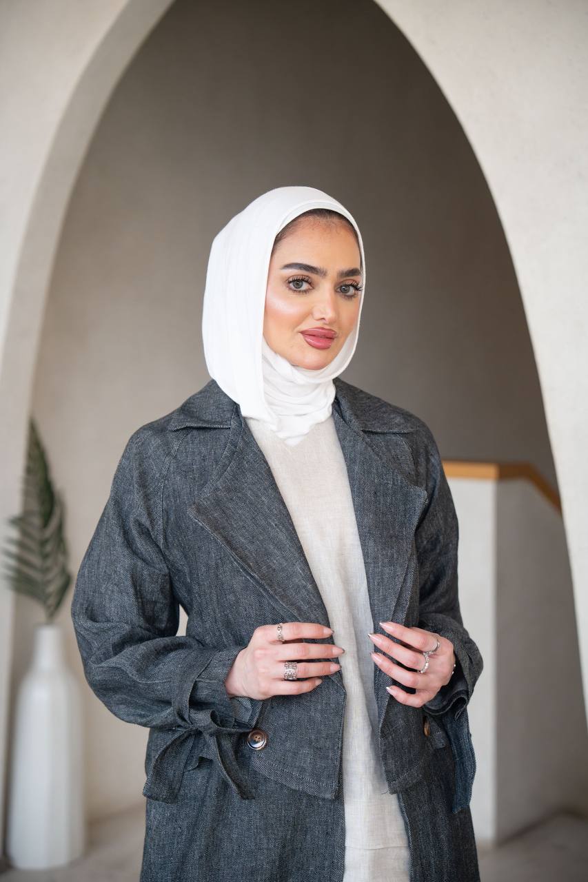 Grey blazer with inner suit, natural linen C:J1026 Grey-Set