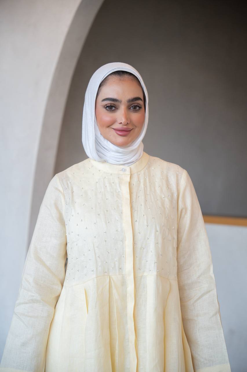Distinctive butter yellow linen dress C:J1039 Yellow