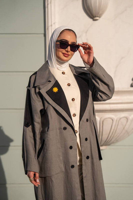 Gray trench coat linen. C:1089