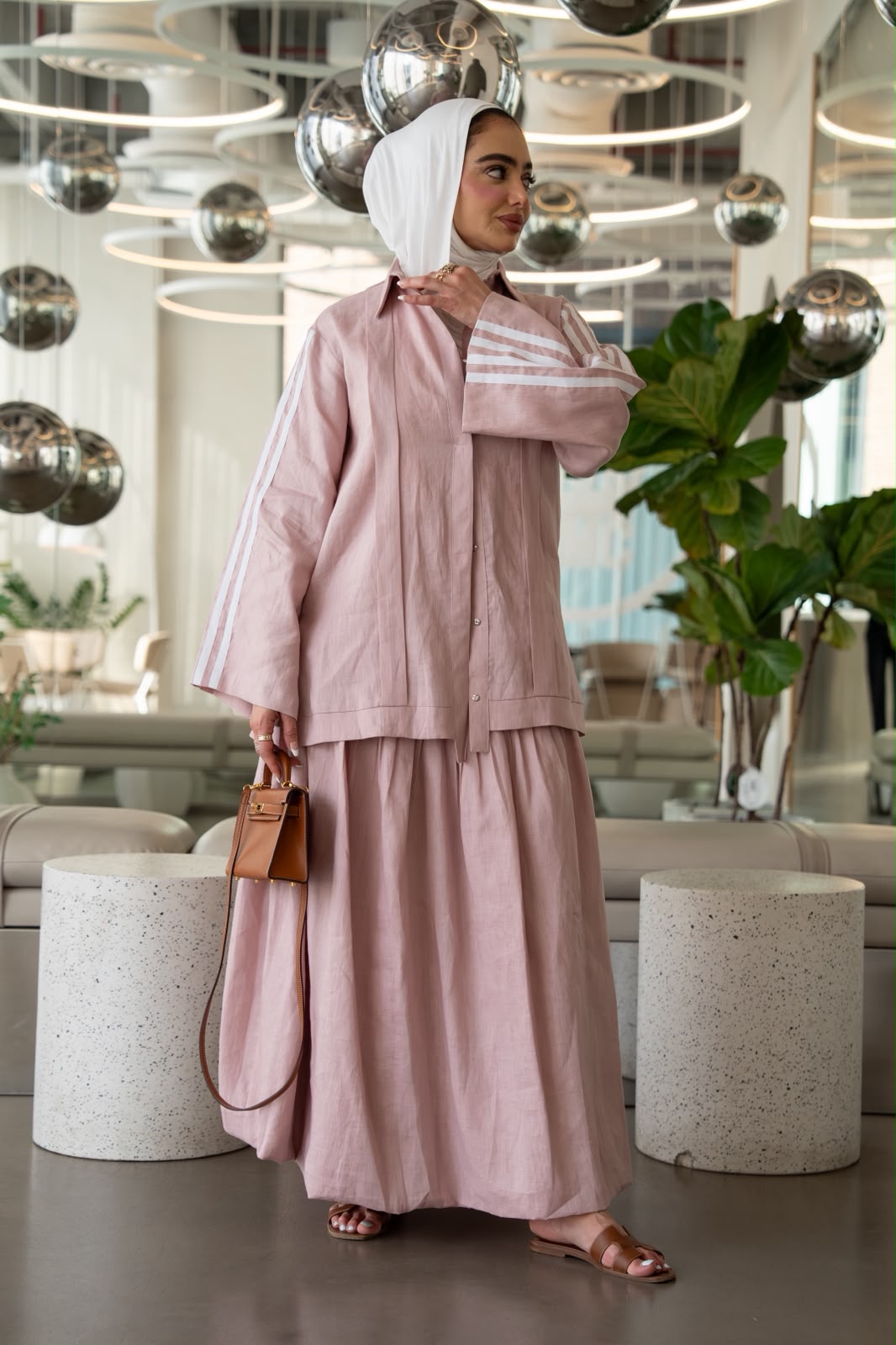 Shirt and skirt set, light pink linen. C:1103