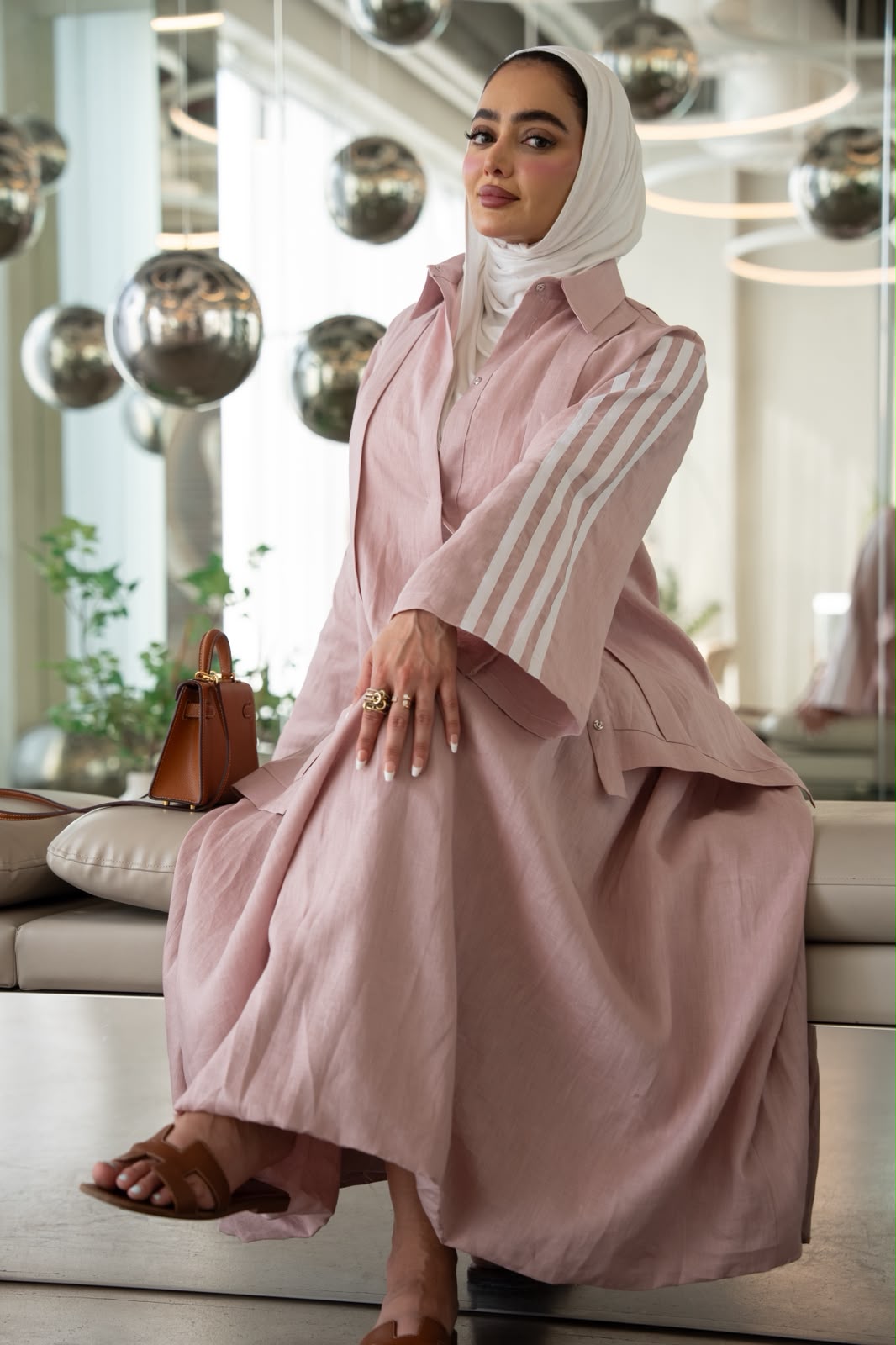 Shirt and skirt set, light pink linen. C:1103