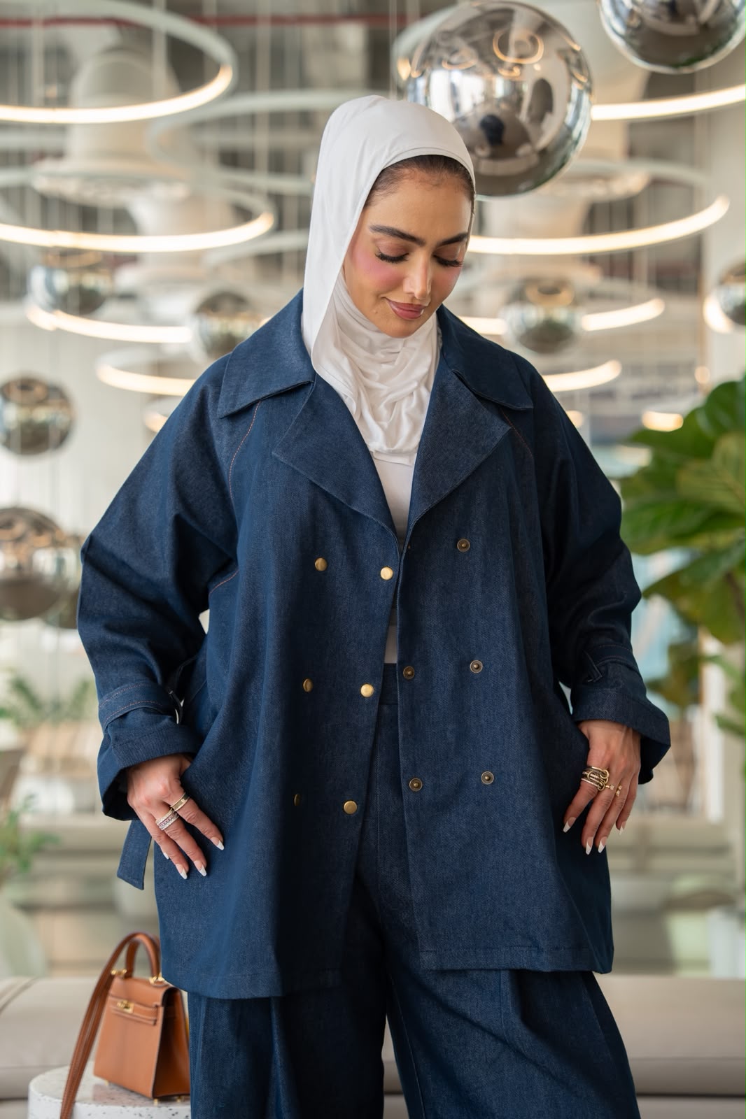Denim blazer and trousers set.C:1112