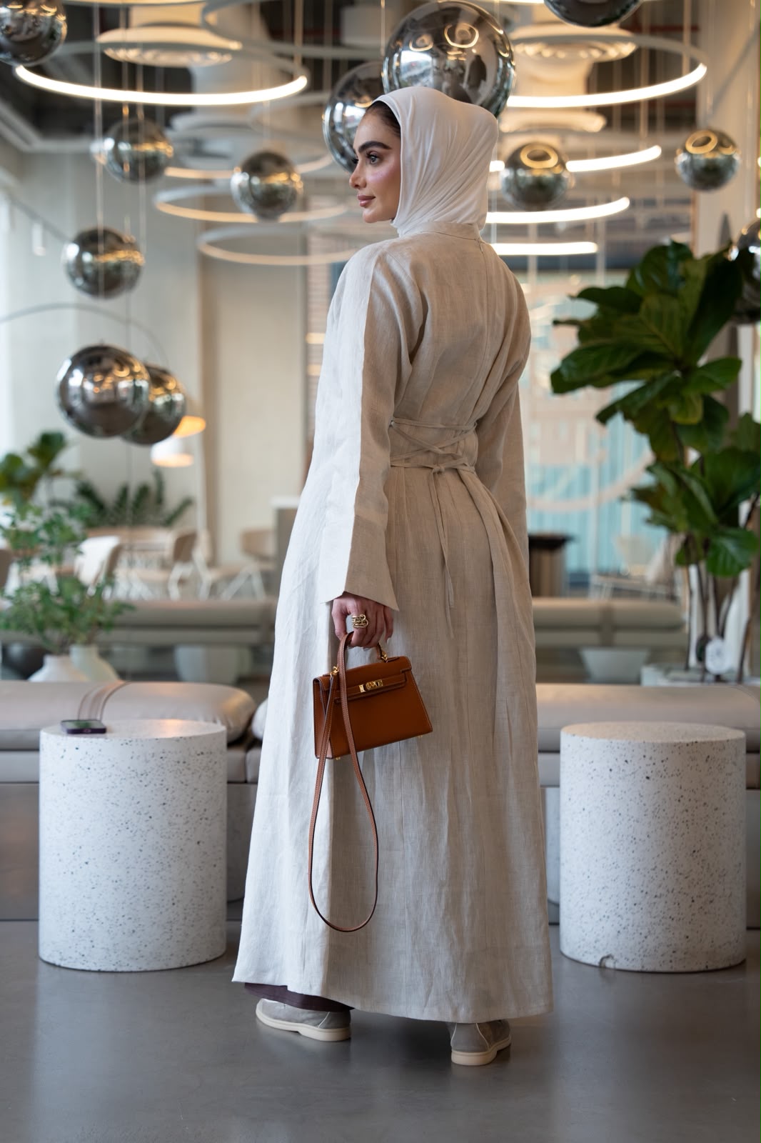 Linen dress in light beige. C:1111