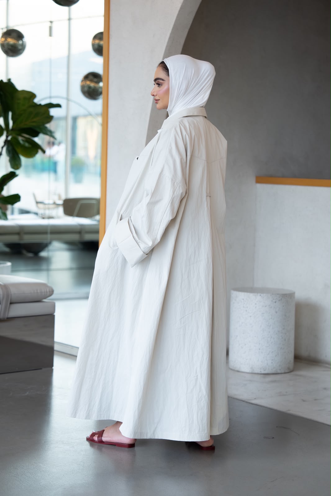 Beige Linen Trench Coat. C:1110