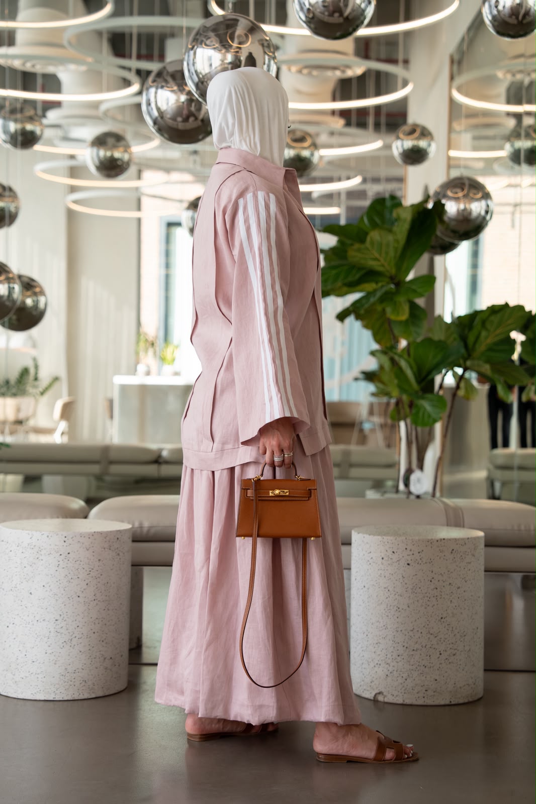 Shirt and skirt set, light pink linen. C:1103