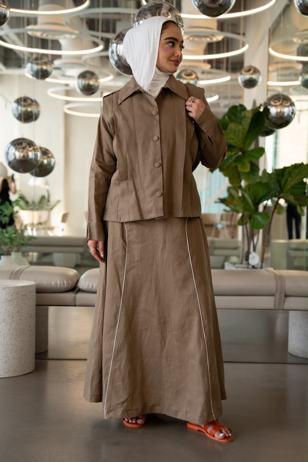 Shirt and skirt set, light brown linen. C:1104