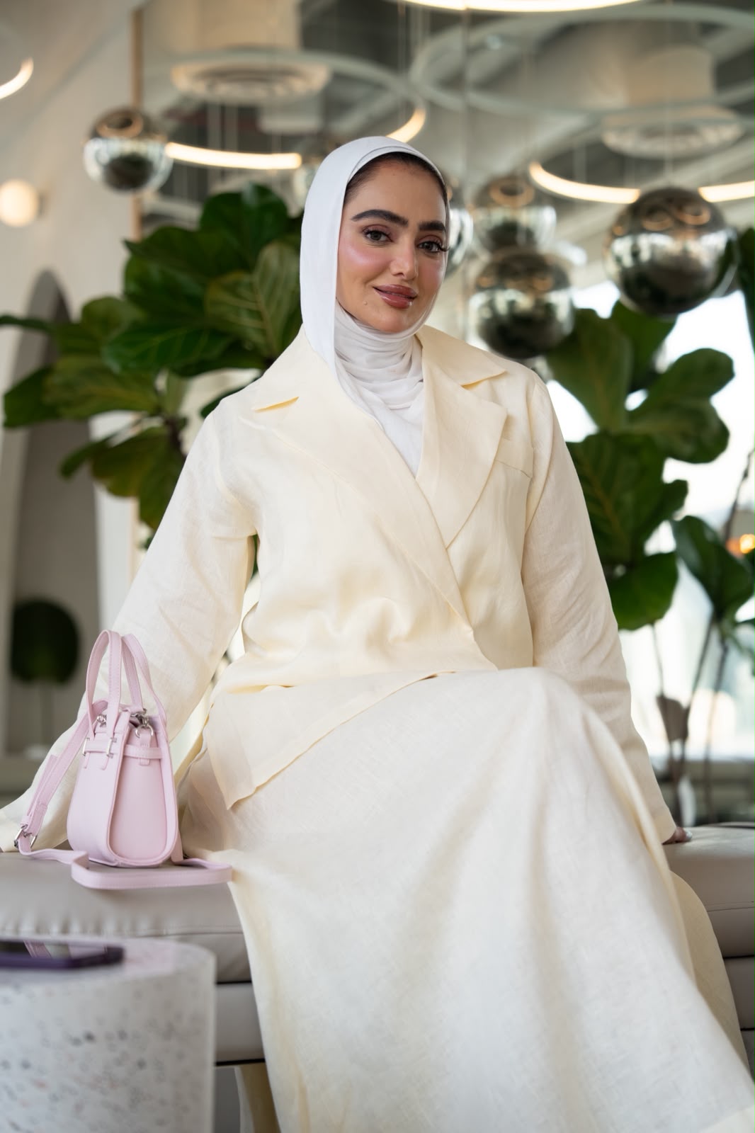Blazer and skirt set, light yellow linen. C:1107