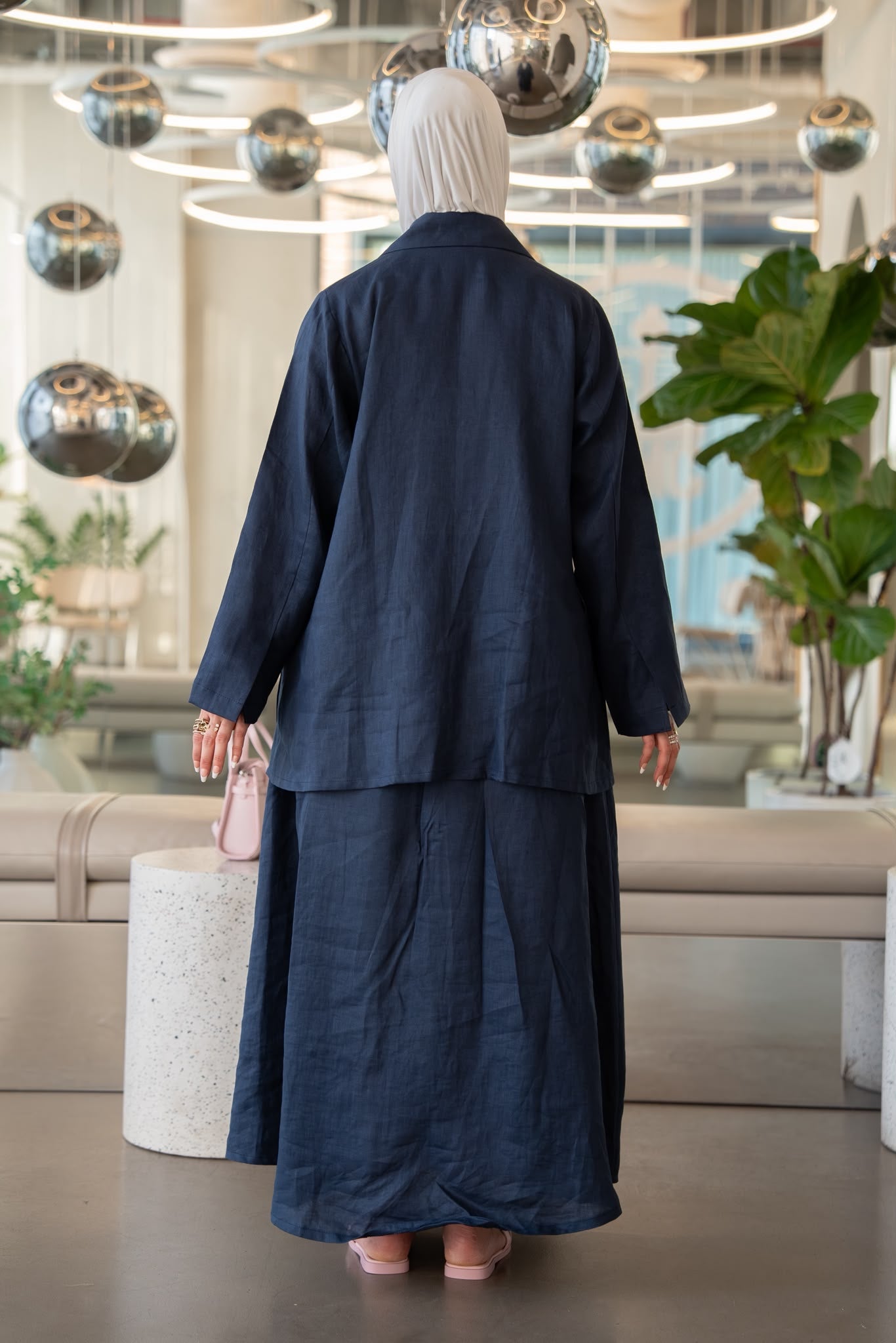 Navy blue linen shirt and skirt.C:1113
