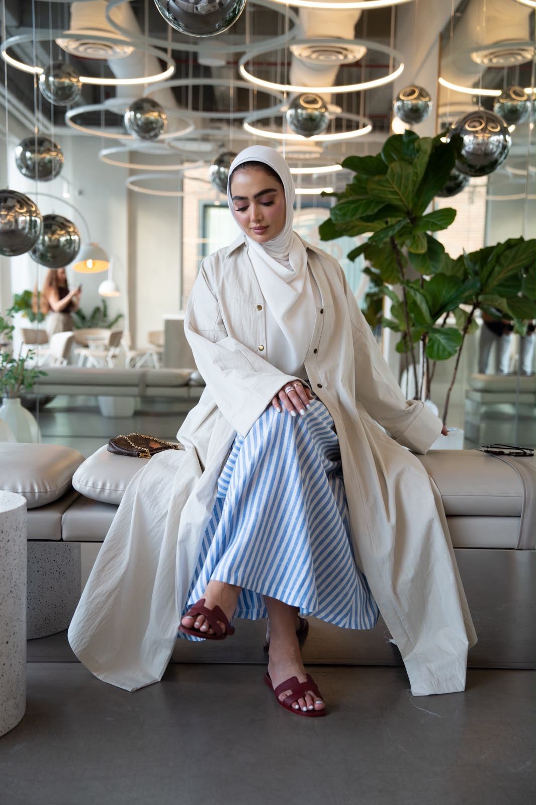Beige Linen Trench Coat. C:1110