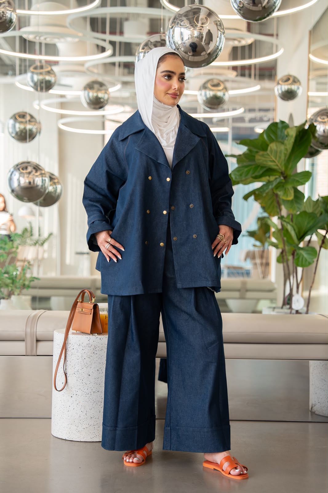 Denim blazer and trousers set.C:1112