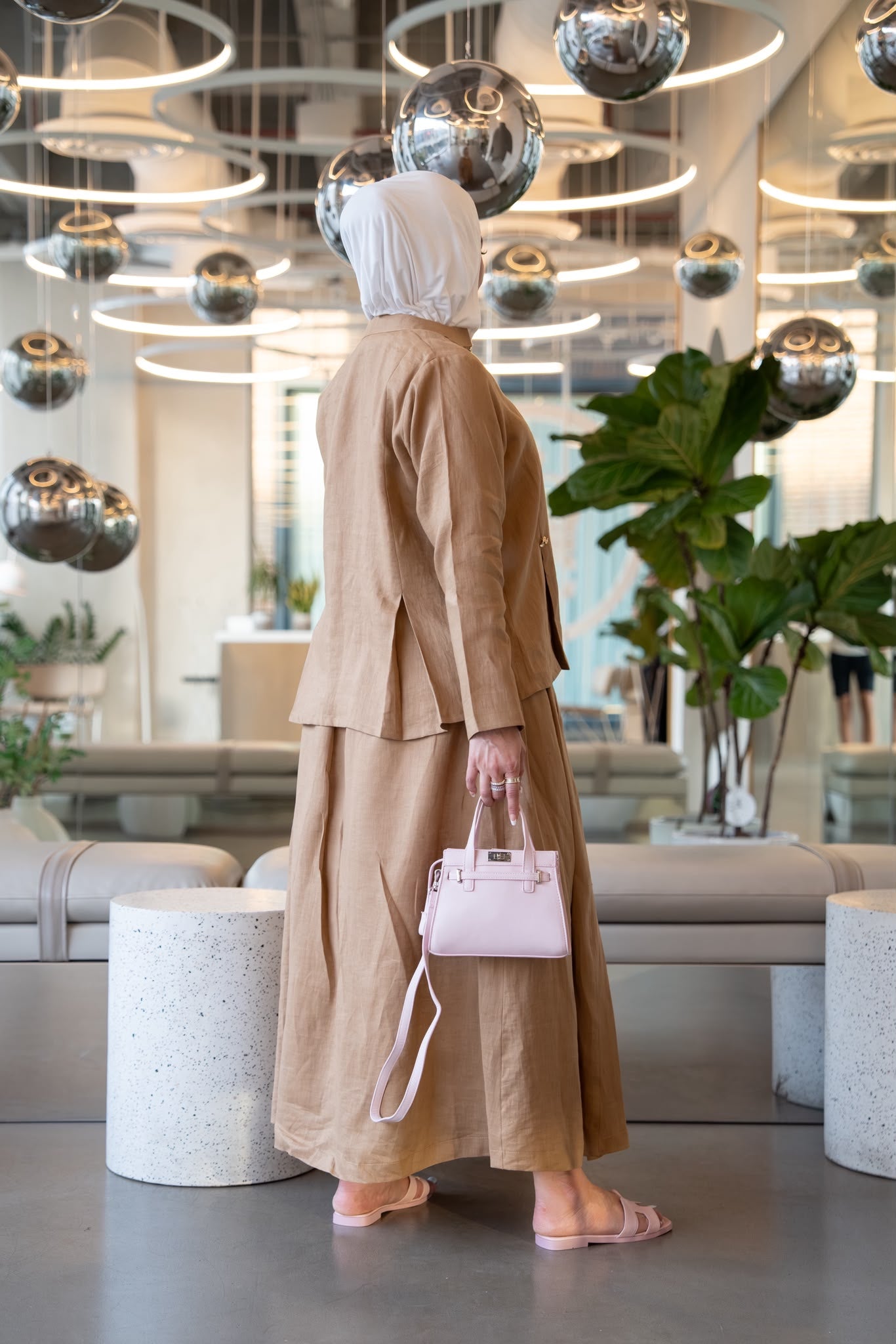 Shirt and skirt set, beige linen.C:1114