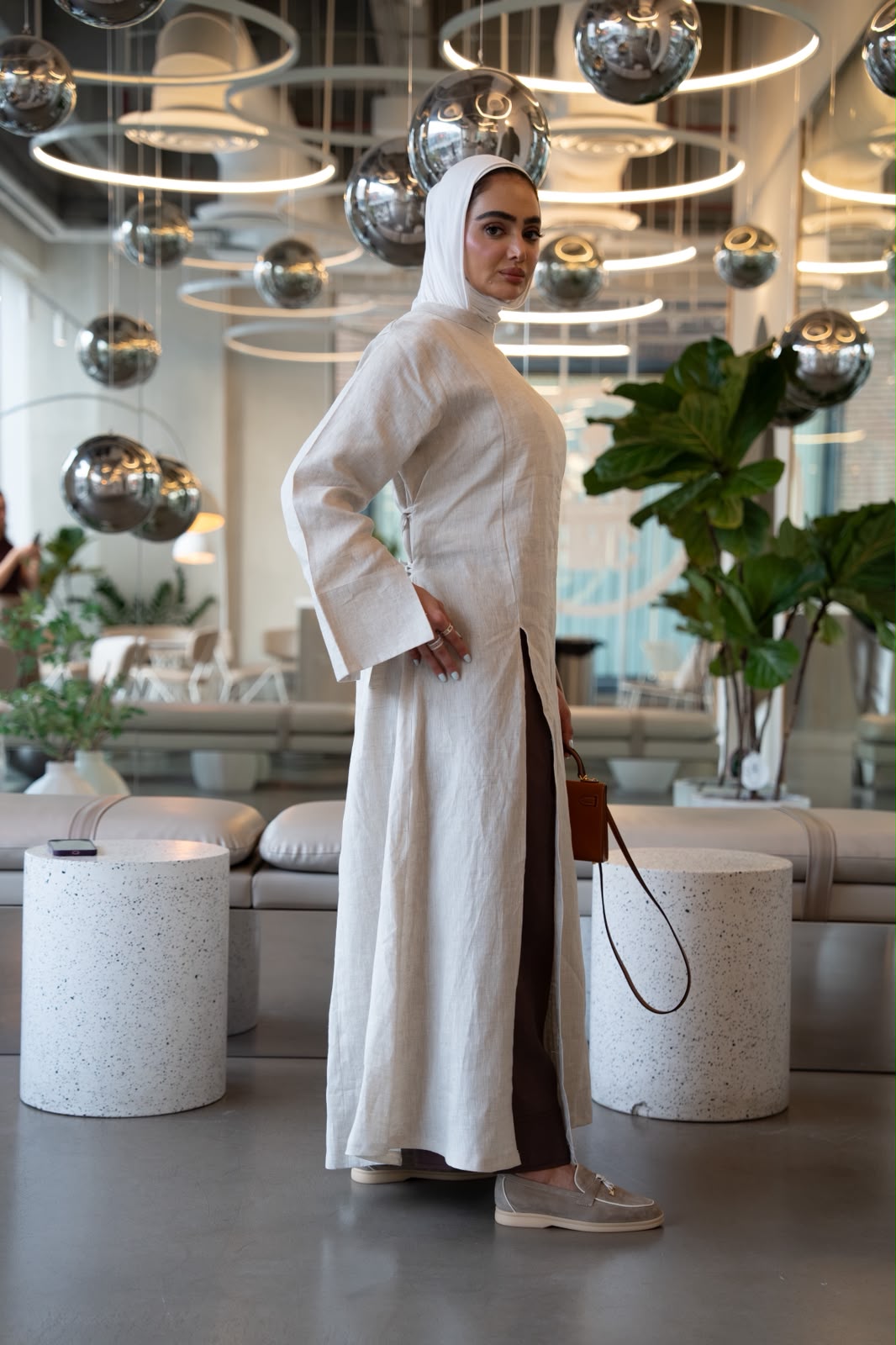 Linen dress in light beige. C:1111