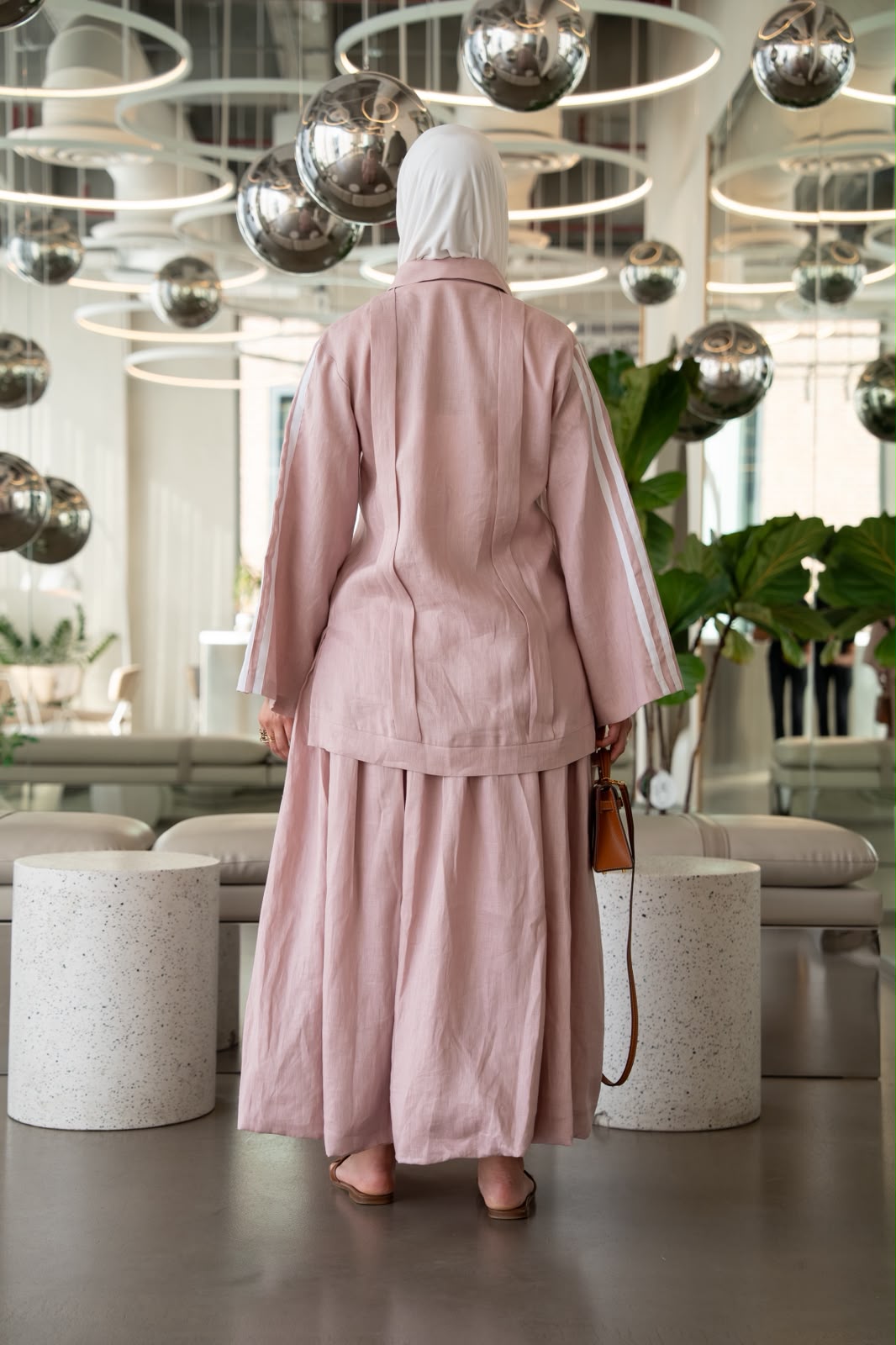 Shirt and skirt set, light pink linen. C:1103