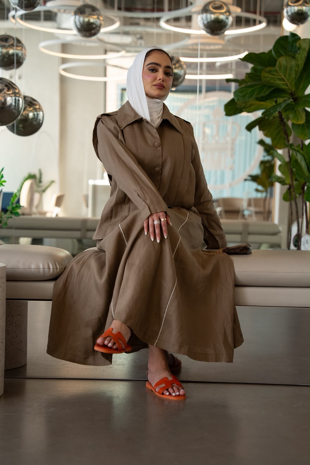 Shirt and skirt set, light brown linen. C:1104