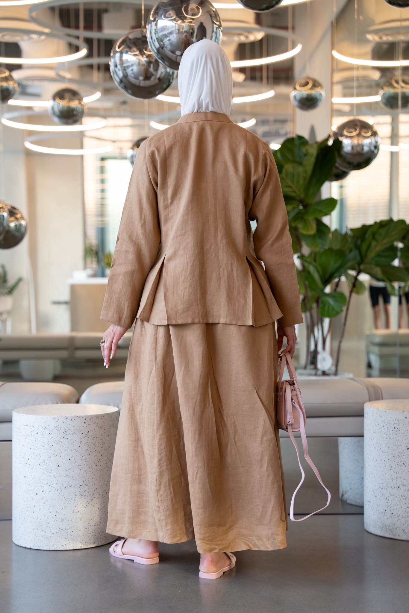 Shirt and skirt set, beige linen.C:1114