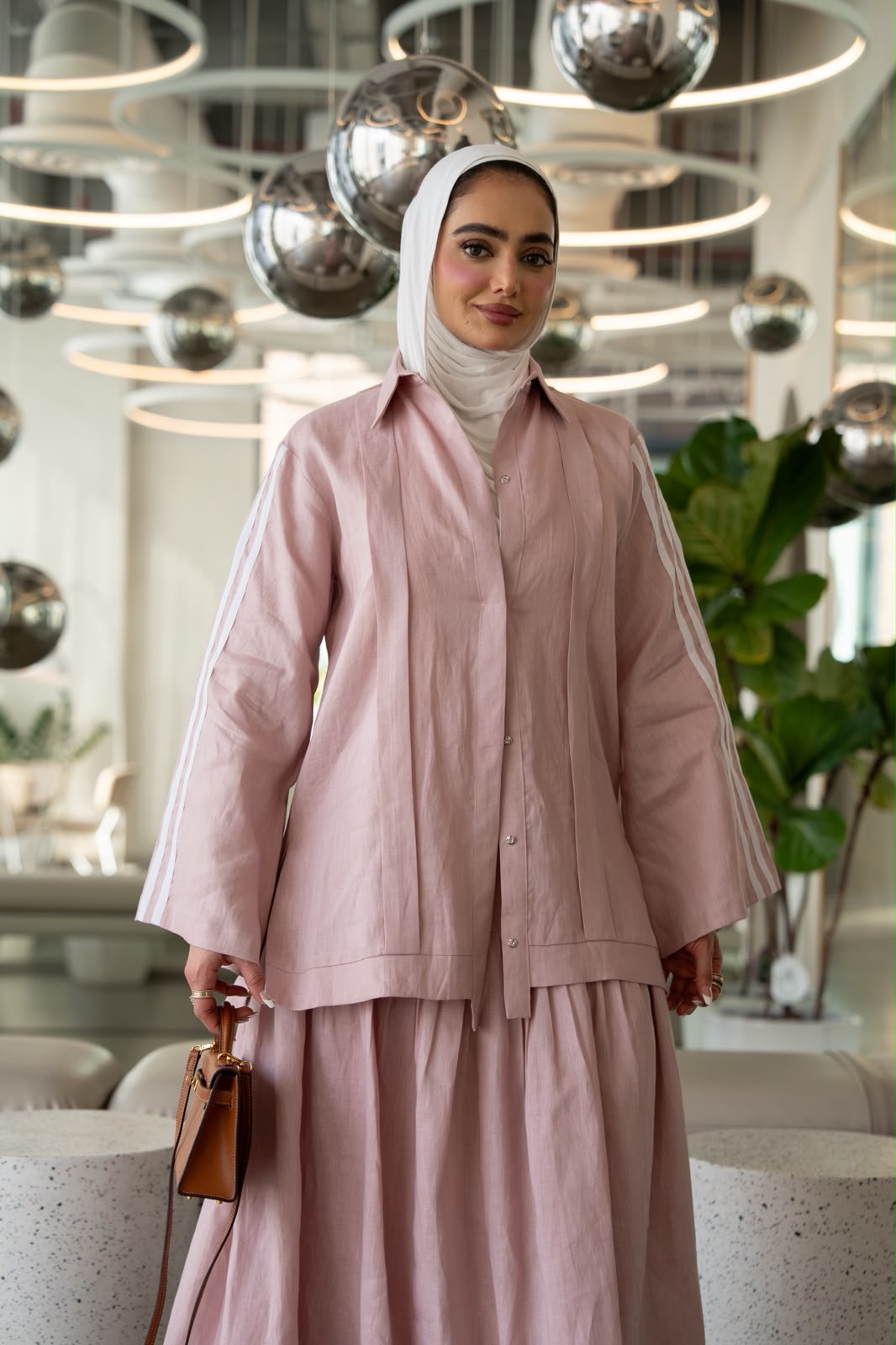 Shirt and skirt set, light pink linen. C:1103