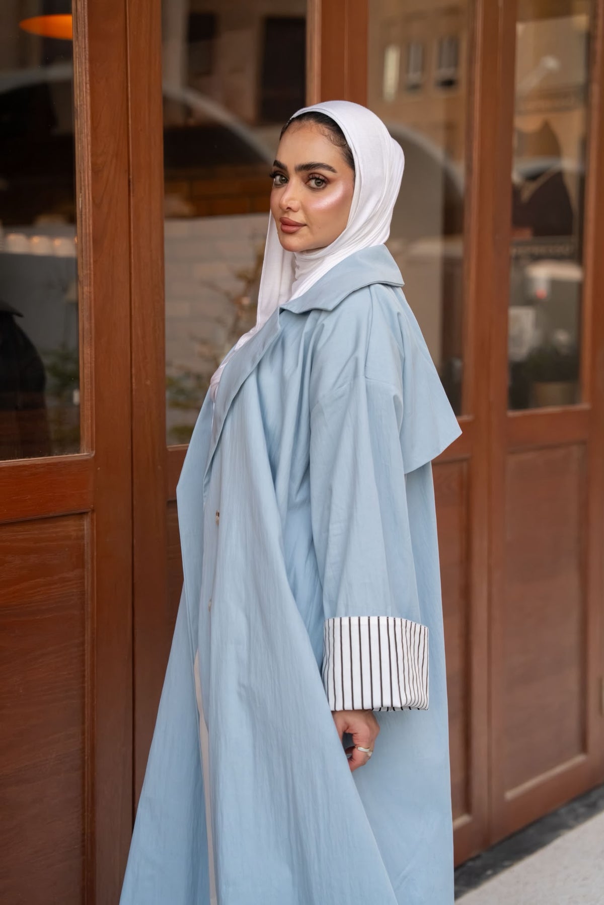 Free size trench coat in sky blue.C:1124