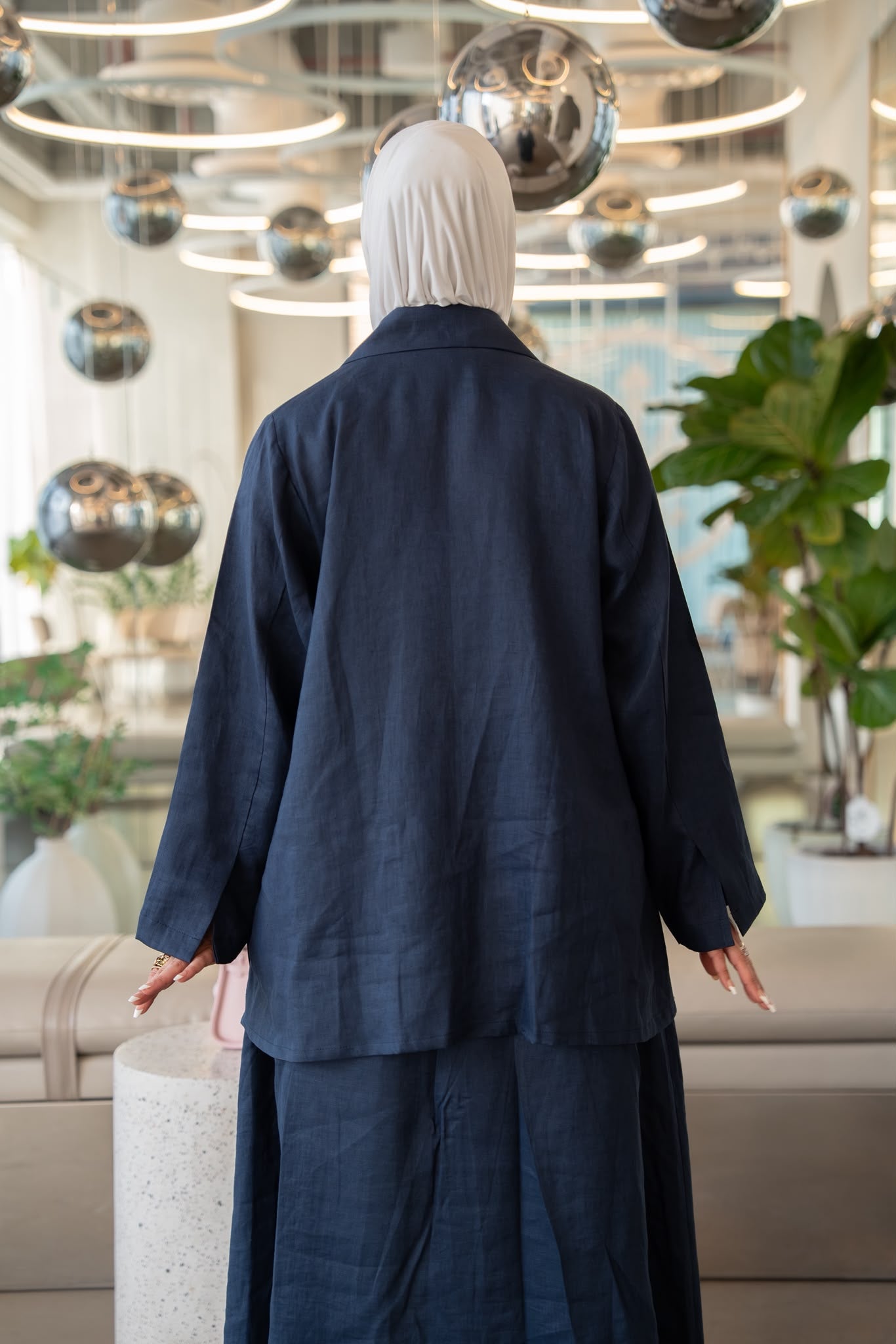 Navy blue linen shirt and skirt.C:1113