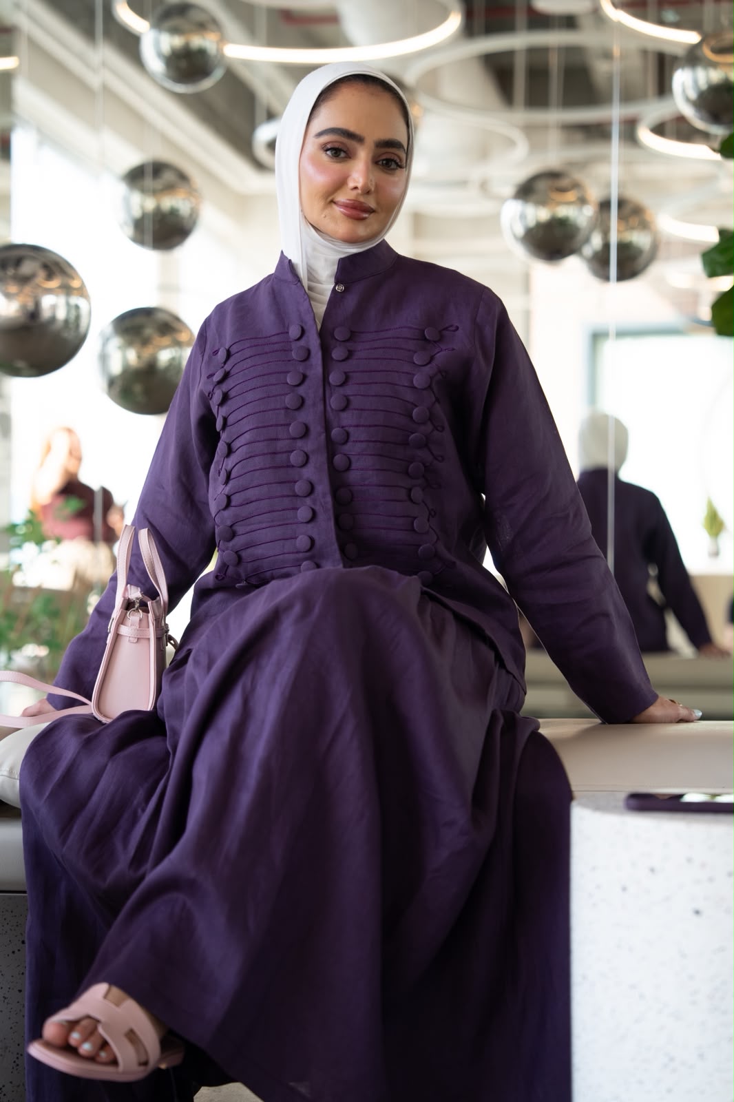 Shirt and skirt set, linen in purple. C:1108