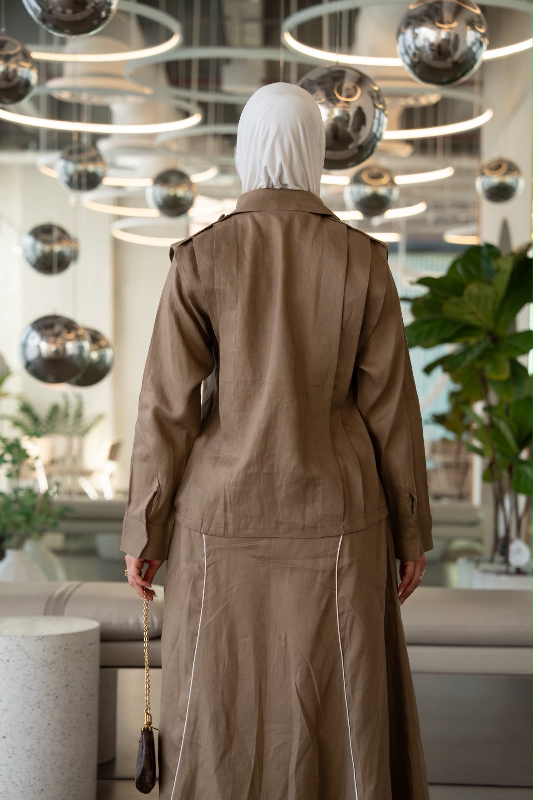 Shirt and skirt set, light brown linen. C:1104