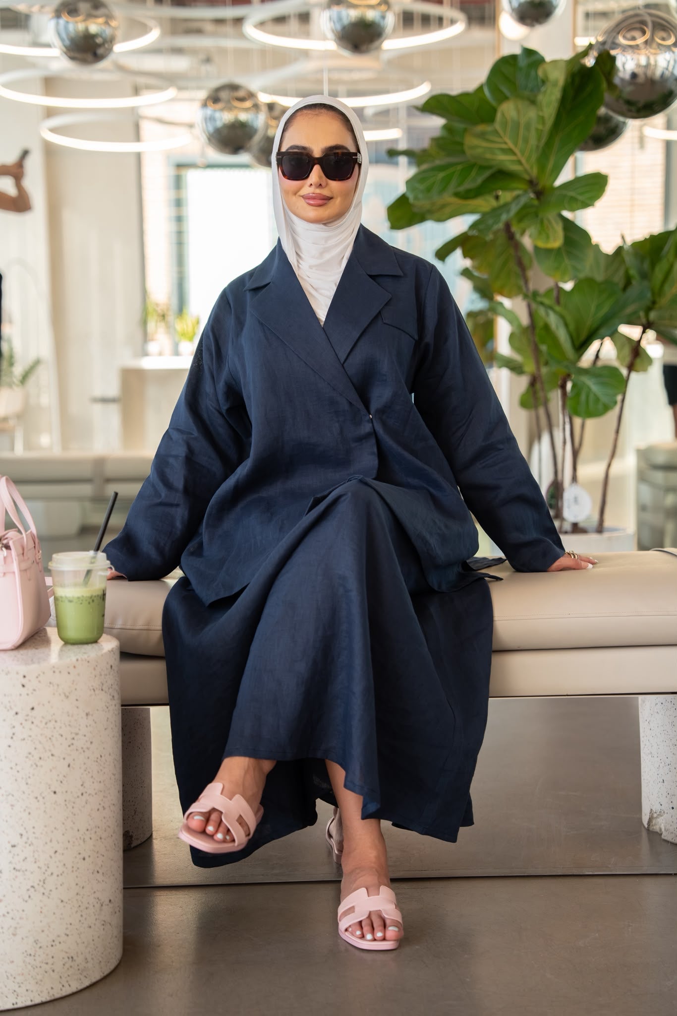 Navy blue linen shirt and skirt.C:1113
