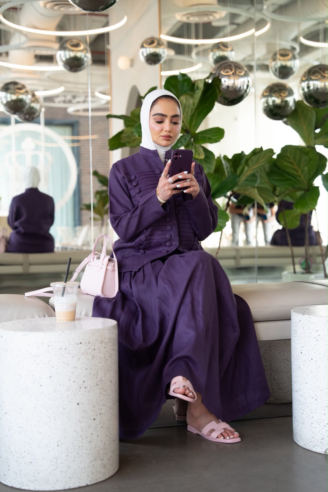 Shirt and skirt set, linen in purple. C:1108