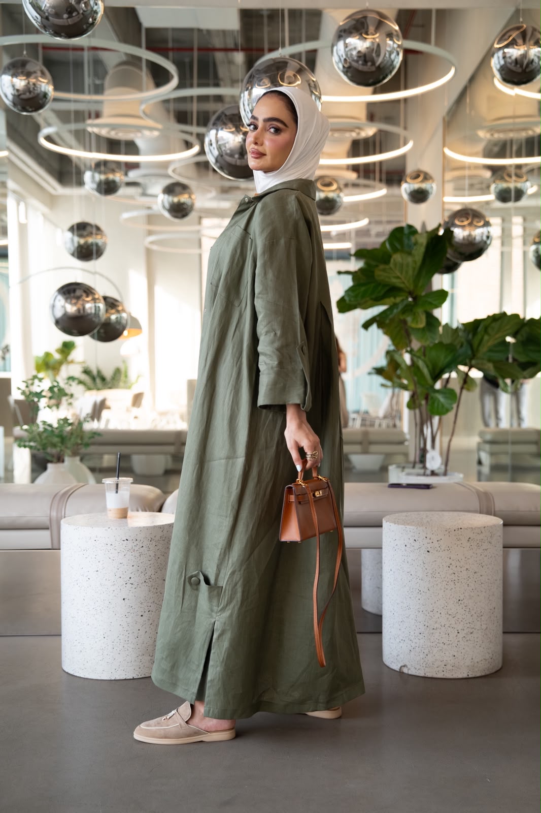Olive Green Linen Blazer. C:1109