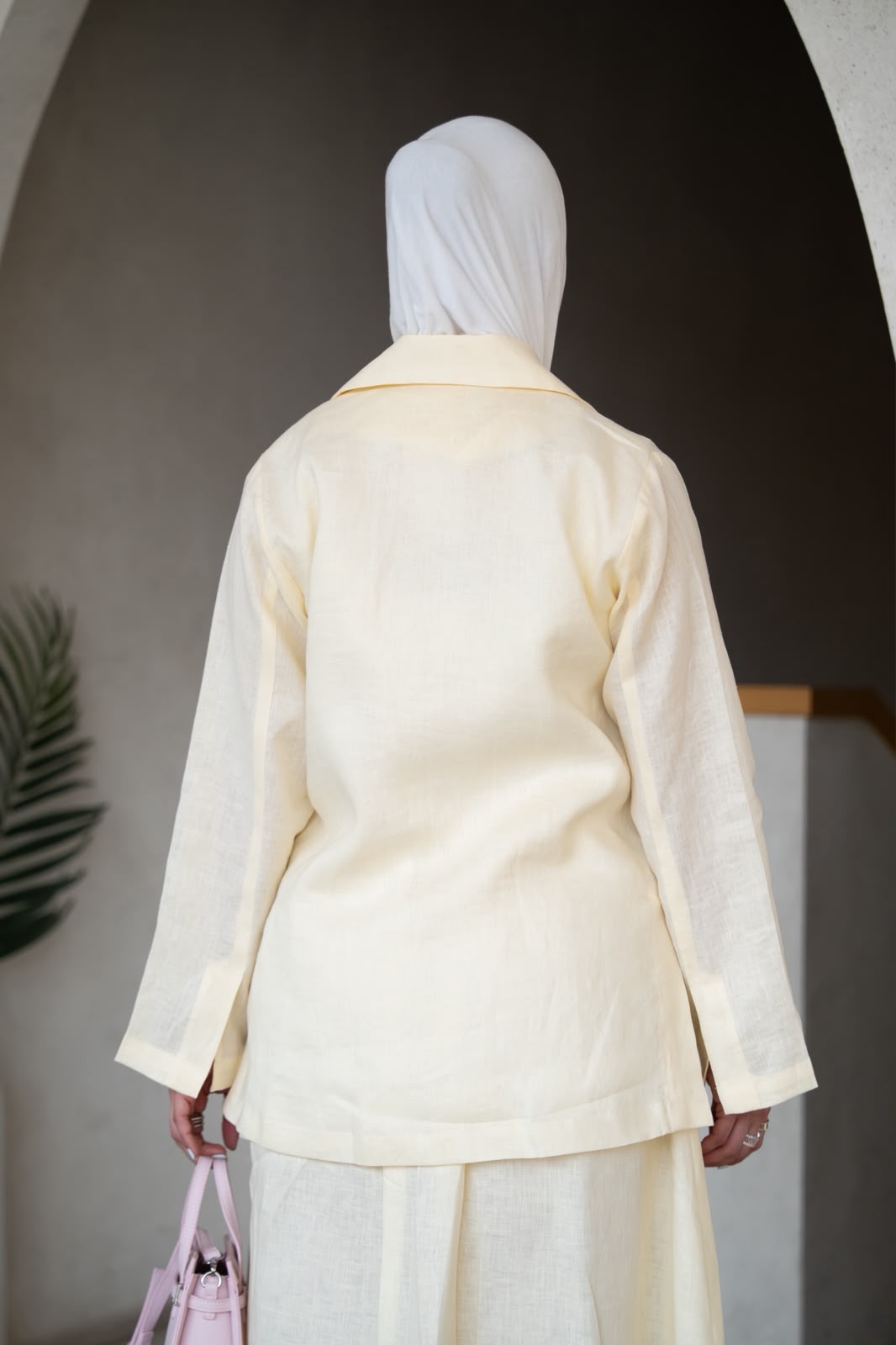 Blazer and skirt set, light yellow linen. C:1107